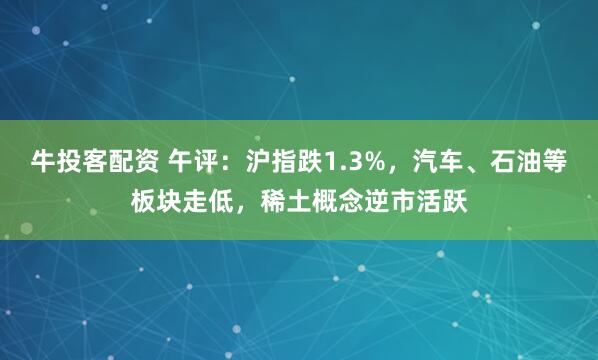 牛投客配资 午评：沪指跌1.3%，汽车、石油等板块走低，稀土概念逆市活跃